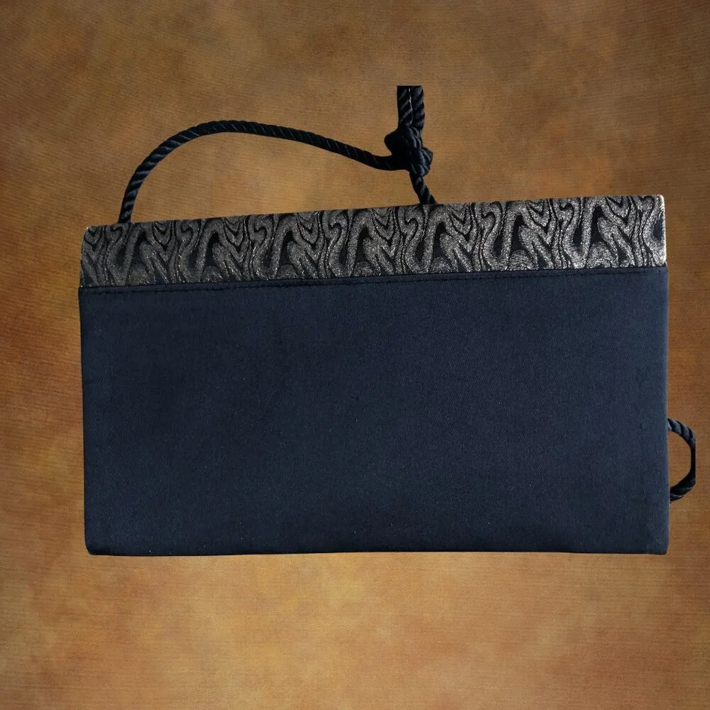 Whiting & Davis Black Gold Brocade Evening Clutch Shoulder Bag Vintage